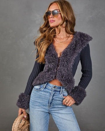 Secret Affair Knit Faux Fur Trim Cardigan