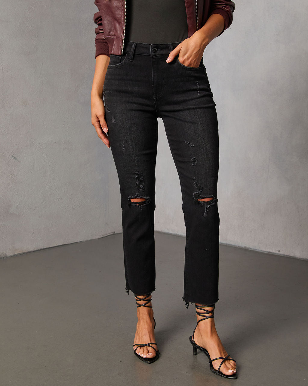 Distressed Jeans Cocktail Jeans Low Rise Black Ripped Boyfriend