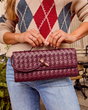 Porta Woven Leather Top Handle Clutch