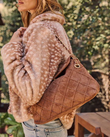 Celia Quilted Faux Suede Shoulder Bag
