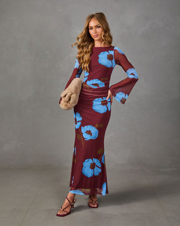 Flower Child Floral Mesh Maxi Dress