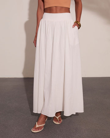 Daytime Studio Pleated Linen Cotton Midi Skirt