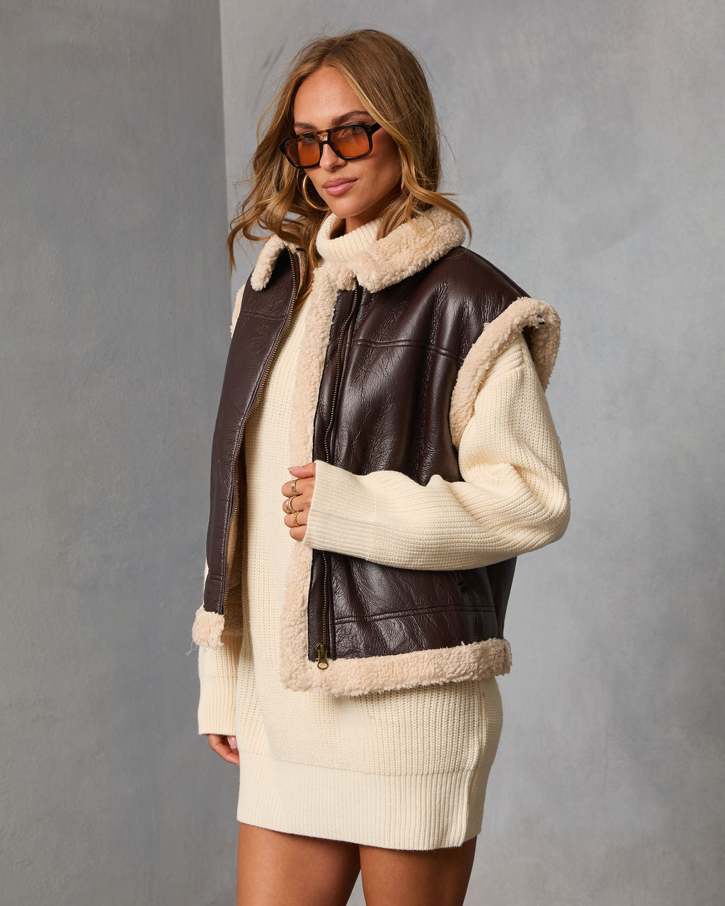 Beckett Oversized Faux Leather Sherpa Vest – VICI