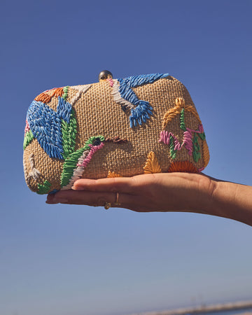 Island Charm Embroidered Tropical Clutch