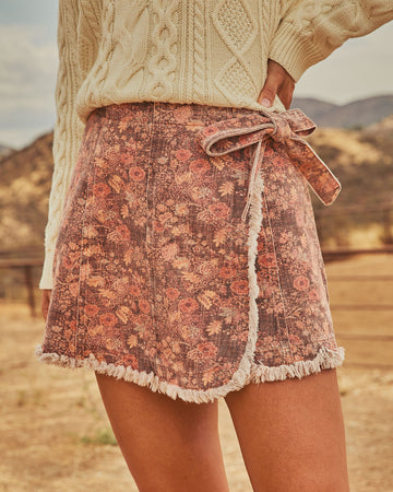 Briar Bloom Cotton Floral Wrap Tie Mini Skirt