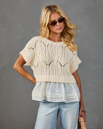 Sable Sky Open Knit Peplum Hem Sweater