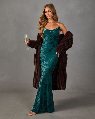Classic Darling Mesh Flocked Velvet Floral Maxi Dress