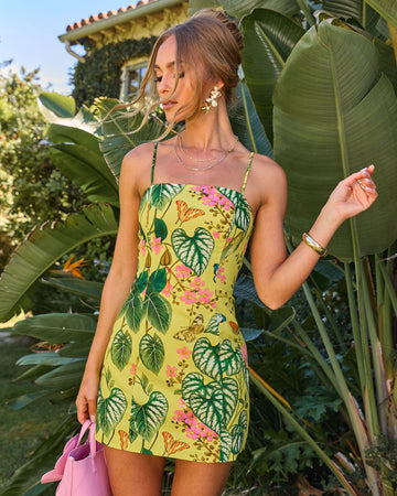 Sunset Frequency Tropical Print Mini Dress