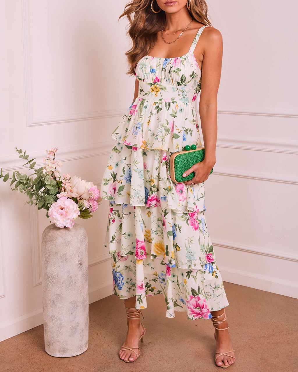 https://www.vicicollection.com/products/maxi-dress-with-bell-sleeves Honey Shadow Tiered Bell Sleeve Maxi Dress VICI