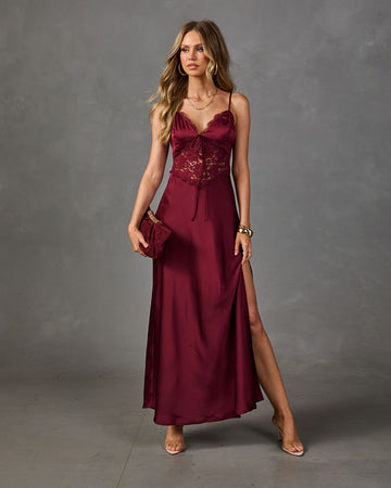 Amour Affair Satin Lace Maxi Dress