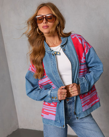 Muccia Knit Overlay Denim Jacket