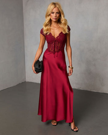 Polished Romance Lace Satin Maxi Dress