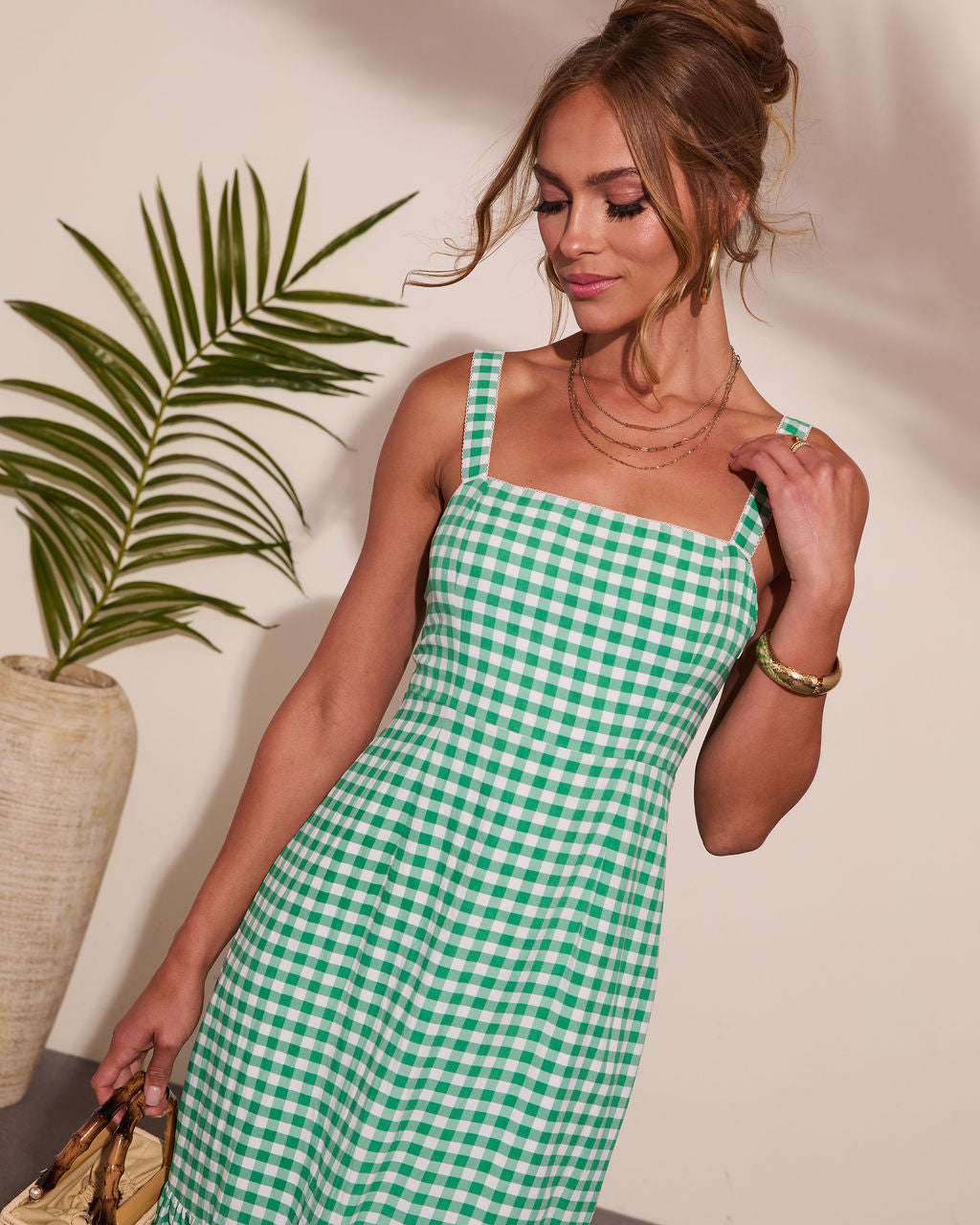Summer Loving Gingham Print Midi Dress in Green - Size Medium, VICI Summer Loving Gingham Print Midi Dress in Green - Size Medium, VICI