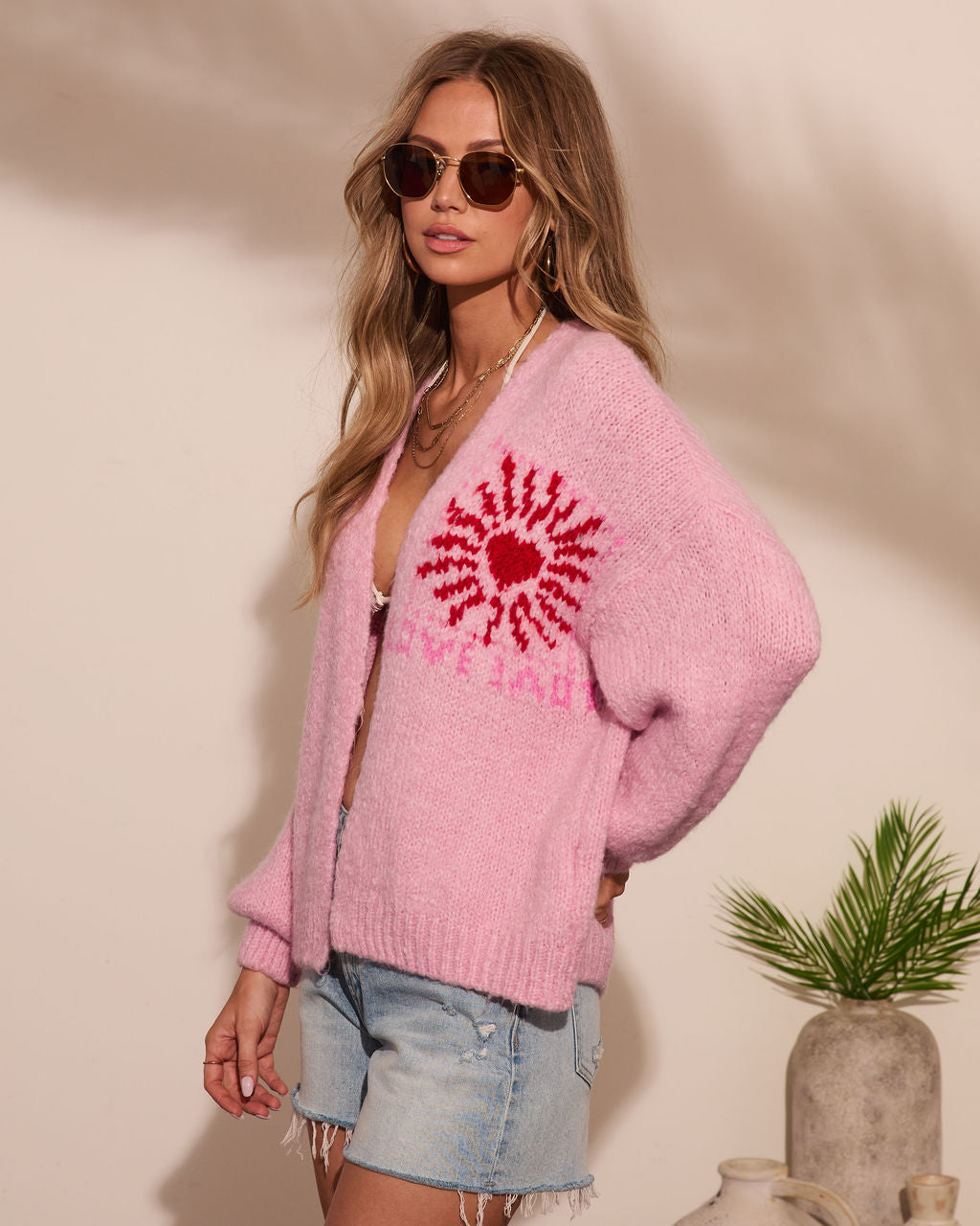 Loves Muse Knit Graphic Heart Print Cardigan – VICI