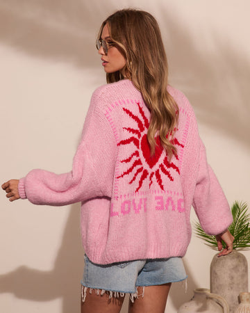 Loves Muse Knit Graphic Heart Print Cardigan