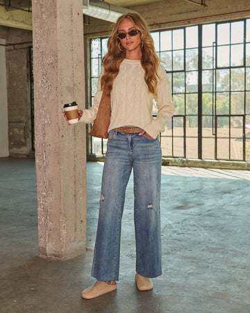 Cooper Super Stretch High Rise Wide Leg Distressed Jeans