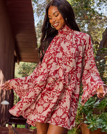 Kollins Paisley Print Mock Neck Mini Dress