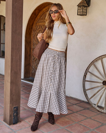 Almost Noon Plaid Midi Skirt