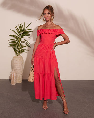 Sol Haze Ruffle Off The Shoulder Maxi Dress