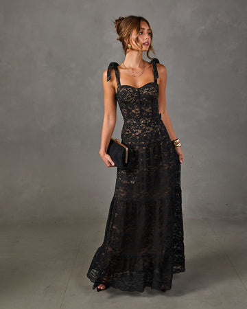 Geogie Belted Lace Maxi Dress