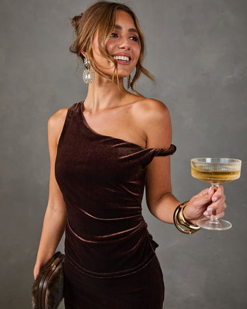 Joice Velvet Twisted One Shoulder Top