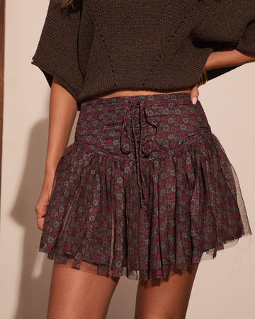 Between Mornings Pleated Floral Mini Skort