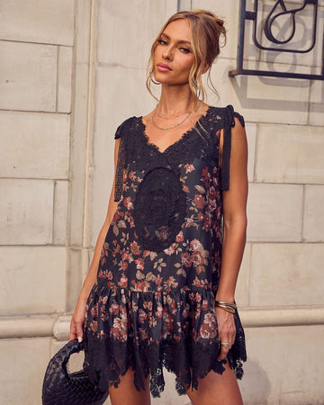 Analie Patchwork Lace Trim Babydoll Mini Dress