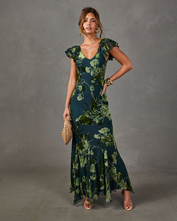 Alainah Mesh Floral Velvet Maxi Dress