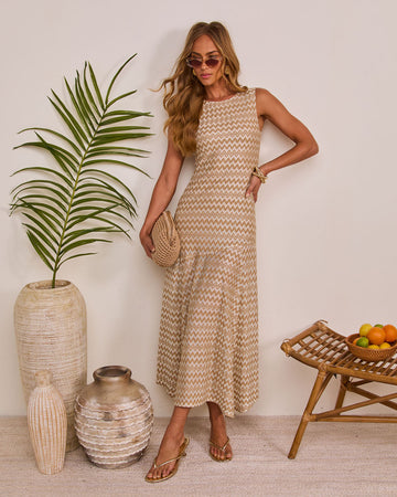 Sunlit Joy Drop Waist Chevron Print Maxi Dress