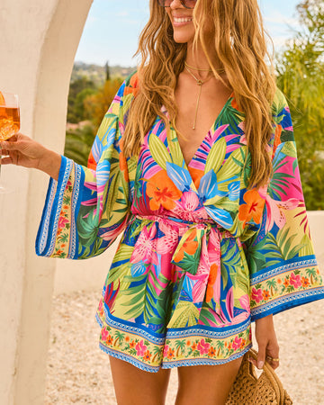 Palm Canyon Satin Tie Waist Romper