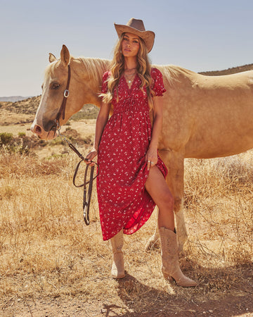 Rayne Floral Fitted Waist Midi Dress
