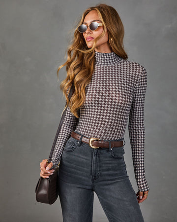Kensley Turtleneck Houndstooth Print Top