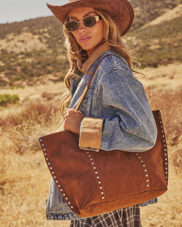 Akira Studded Faux Suede Tote Bag