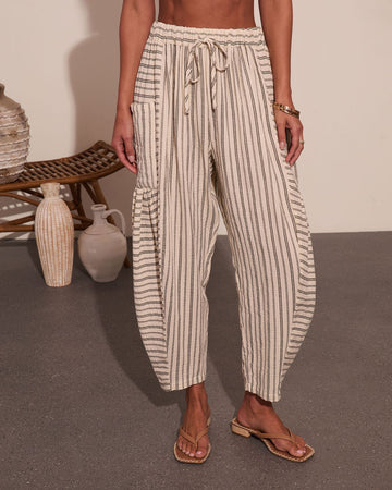 Yacht Day Striped Drawstring Cotton Wide Leg Pants