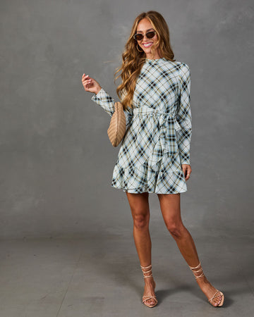 Afternoon Calling Plaid Waist Tie Mini Dress