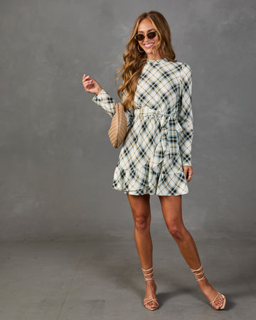 Afternoon Calling Plaid Waist Tie Mini Dress