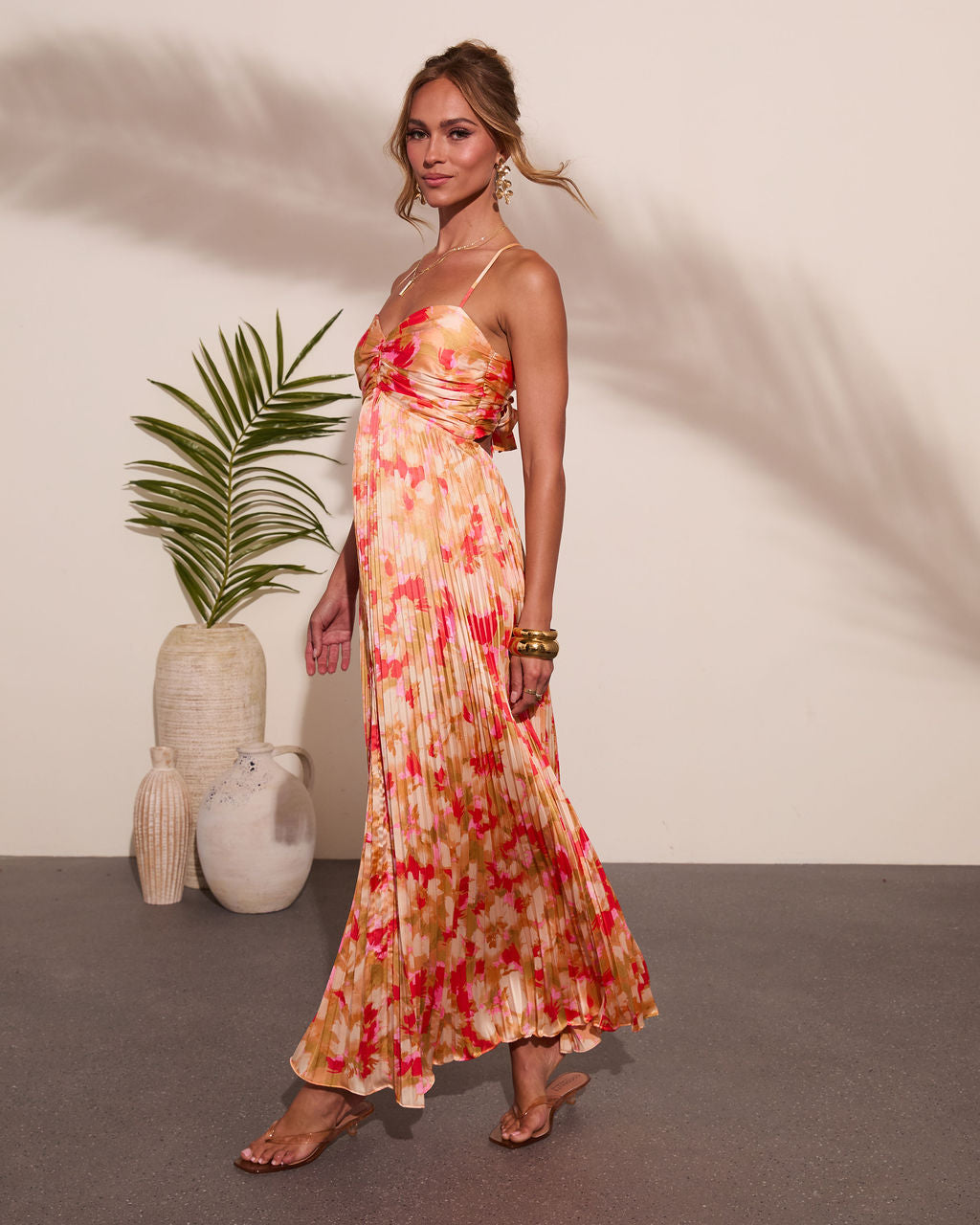 Sol Muse Floral Pleated Satin Maxi Dress – VICI