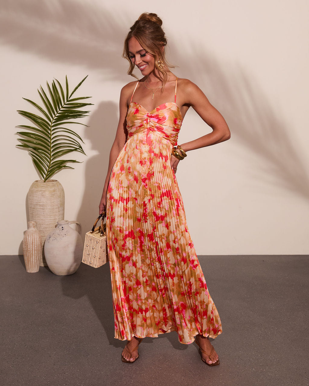 Sol Muse Floral Pleated Satin Maxi Dress – VICI