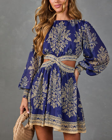 Emberly Pleated Abstract Cut Out Mini Dress