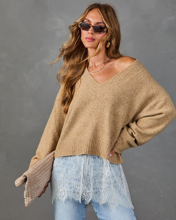 Favorite Girl Knit Lace Hem Twofer Sweater