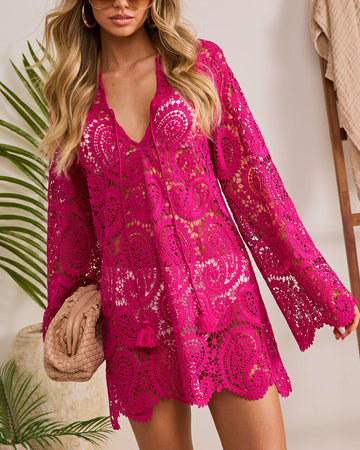 Warm Amber Lace Cover Up Mini Dress