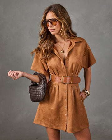 Simply Free Faux Suede Mini Shirt Dress