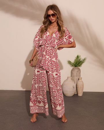 Carlea Abstract Print Waist Tie Jumpsuit