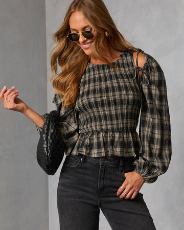Veralie Smocked Plaid Peplum Top