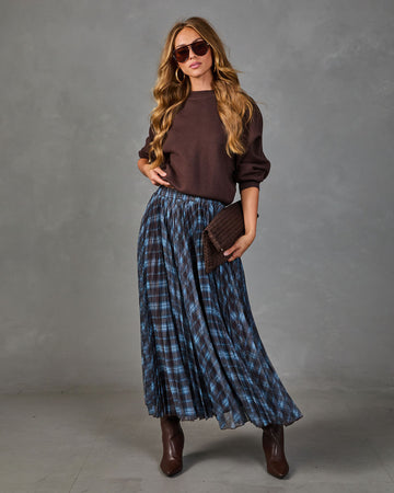 Stephanie Pleated Plaid Midi Skirt