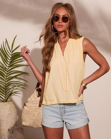 Sunset Layover Split Neck Cotton Top