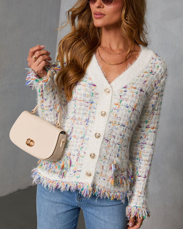 Frosted Desire Multi Color Frayed Knit Cardigan