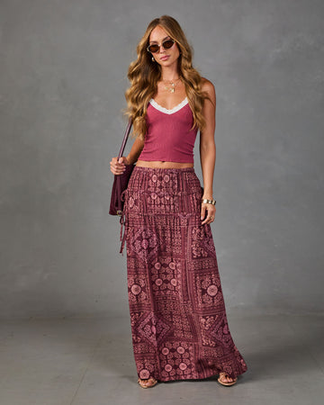 Mystic Meadow Drawstring Floral Maxi Skirt