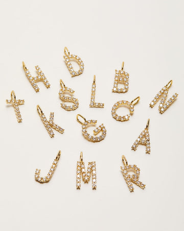 Initial Letter 14k Plated Rhinestone Charm