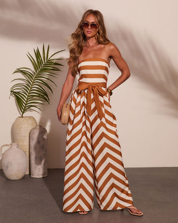 Bonfire Baby Chevron Waist Tie Jumpsuit